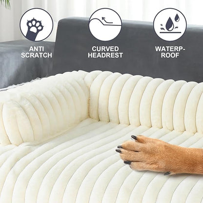 Wn's Day Luxurious Dog Couch Bed, Washable Calming Dog Couch Cover, Removable Couch Protector for Dogs, Waterproof Sofa Bed, Pet Bed Mats for Couch, Pet Couch Covers for Sofa(White, L)
