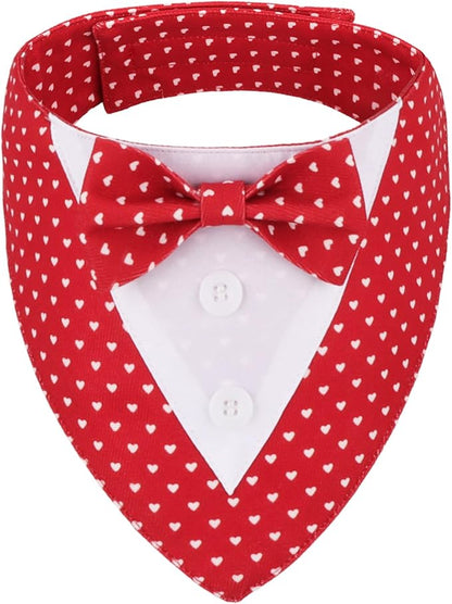 ADOGGYGO Valentine Dog Tuxedo Bandana, Red Heart Pet Tux with Bowtie Adjustable Valentine Costume for Extra Small Dogs Cats (XS)