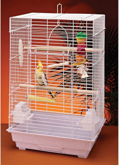 PENN-PLAX Cockatiel & Small Parrot Starter Kit with Birdcage, Cover, and Accessories – Perfect for Cockatiels, Conures, and Small Parrots – Square Dome – White