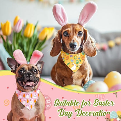 Weewooday 50 Pcs Easter Dog Bandanas Bulk with Bunny Rabbit Egg Carrot Pattern Soft Bibs Adjustable Triangle Pet Scarf Bowtie for Small Medium Large Costume Grooming(25.6 x 17.7 x 17.7 Inch)