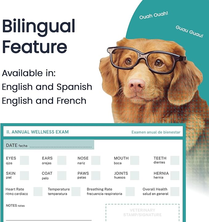Color Premium PU Leather stitch-sewn Pet Passport Medical Record for Pet Health and Vaccination English + Spanish for Cat, Dog, Puppy and Kitten (Blue, Single)