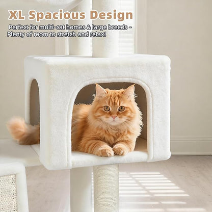 Cat Tree with Cat Condo and Two Hammocks, Cat Tree with Scratching Posts and Scratching Pads, Cat Tower for Indoor Cats, Activity Centre Climbing Tree with Playful Toy Balls, Beige
