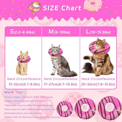 Cat Cone Collar Soft, Adjustable Cat Recovery Collars Kitten Cones to Stop Licking, Cute Donut E Collar After Surgery, Anti-Lick Wound Healing Elizabethan Collar for Kittens (Pink, Medium)