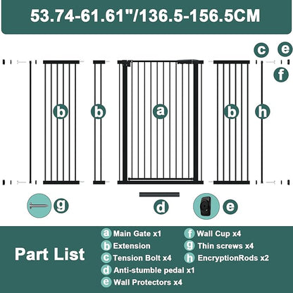 40.55" Tall, 53.74-61.61 Inch Wide, 1.37" Ultra Narrow Spacing Dog Pet Baby Gate Indoor for Doorway Hallway, Pressure Mounted 54 55 56 57 58 59 60 61 Inches Wide Black