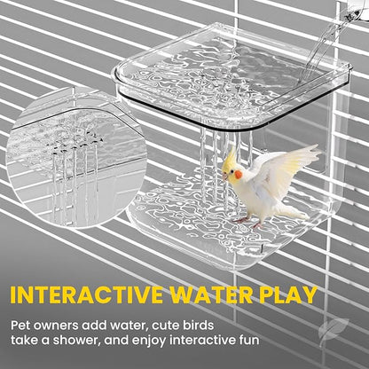 No Mess Automatic Bird Feeder,Multifunctional Parrot Seed Feeders,Transparent Seed Food Container,Bird Cage Accessories for Canaries Budgies Lovebirds Conures Cockatiels