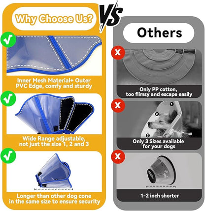 Upgraded Dog Cone Collar for Large Medium Dogs, Soft Dog Cone with Double-Layer Design, Adjustable Pet Recovery Collar for Dogs After Surgery, Elizabethan Collar (M, Blue)