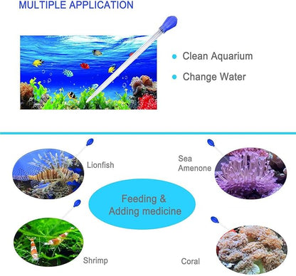 17.7inch Aquarium Siphon/Fish Feeder/Tank Cleaner/Coral Feeding Tube/Water Changer/Waste Remover Clean Tool/Gravel Cleaning/Aquatic Long Pipette Syringe/Axolotl Reef Accessories (2 Types)