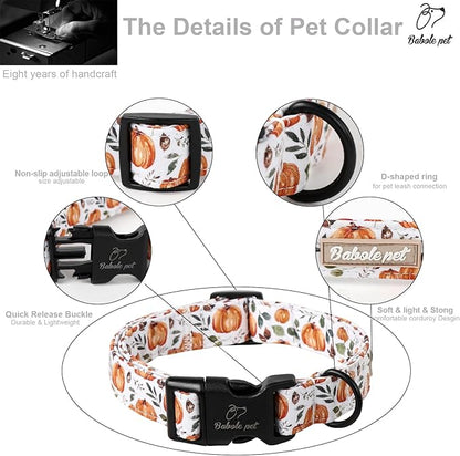 Fall Dog Collar, Cute Orange Pumpkin Pattern Puppy Collar, Soft Comfort Adjustable Holiday Thanksgiving Dog Collars for Small Medium Large Boy&Girl Dogs M