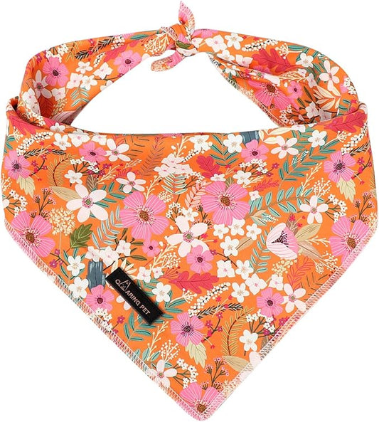 ARING PET Floral Dog Bandanas, Flower Leaf Triangle Scarf for Small Medium Large Boy Girl Dogs-Size L