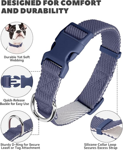 Dynmeow Soft and Breathable Cotton Dog Collar, Durable Adjustable Heavy-Duty Pet Collar with Quick-Release Buckle, Lightweight for Sensitive Skin for Large Dogs, Navy-Blue, L