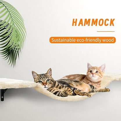 Wall-Mounted Cat Climber Set with Climbing Shelves, Perches, Bridge,Hammock,Scratching Board & Ball - 7 Pcs Wood Indoor Cat Furniture for Kittens Play (Dark Grey)