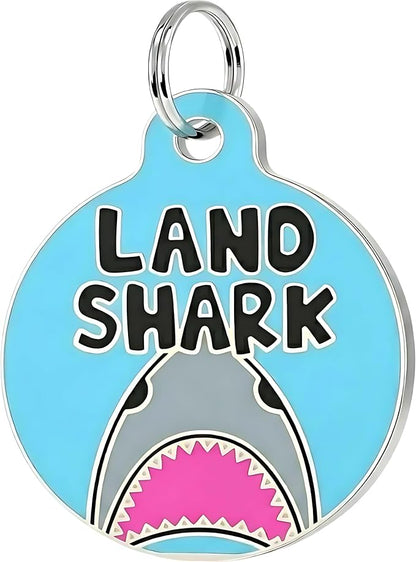 Bad Tags Personalized Dog and Cat ID Tags in 25+ Designs and 2 Sizes - 5 Lines of Custom Engraved Text - Funny Cute Personalized Pet Tags (Land Shark, Large (1.25 inch))