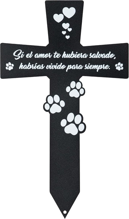 BUoonyer Spanish Cemetery Decorations for Grave - Spanish Pet Metal Memorial Grave Markers, Dog Cat Cross Garden Sympathy Plaque Stake, Remembrance Graveside Burial Decor Sign for Outdoor Outside Yard