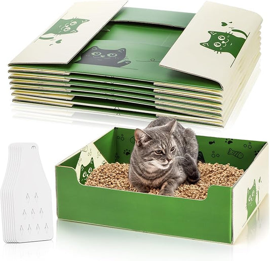 SOUJOY 8 Pcs Disposable Litter Boxes for Cats, Travel Litter Box with Scoop, Double Layer Waterproof Litter Tray for Cats Small Pets, 14.8 x 11.6 x 4.7inch