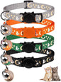 4PCS Cat Collar with Bells,Breakaway Cat Collars,Kitten Collar with Bell Moons Stars Cute Kitty Safe Kitten Collars with Pendant,Cat Collars for Boy Cats 6.9-10.7 Inch(Black&Grey&Deep Green&Orange)