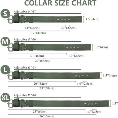 Heavy Duty Tactical Dog Collar - 1.5" Width Military Durable Thick Nylon with Adjustable Metal D Ring & Buckle Working Training K9 Collar for Medium Large Dogs (XL(23"-26"), Army Green)