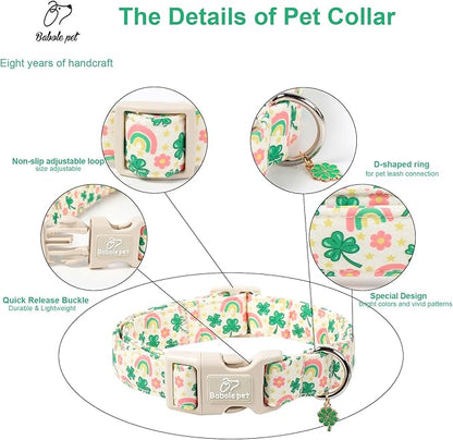 St. Patrick's Day Dog Collar for Small Dogs - Cute Shamrock & Rainbow Print Dog Collars, Irish Green Party Puppy Collar, Lightweight Adjustable St. Patricks Day Pet Collars XS