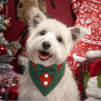 FUAMEY Dog Tuxedo Christmas for Small Dogs,Dog Formal Suit Dogs Attire Pet Bow Tie Puppy Party Costumes Cat Tux Outfits Pets Bandana Cosplay Adjustable Bowties Christmas Green Red S