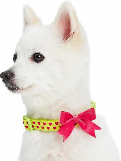 Blueberry Pet Adjustable Flocking Dog Collar with Detachable Velvety Bowtie - Heart in Gothic Grape