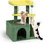 VINGLI Cat Tree, 27 inch Small Cat Tower with Scratching Post and Pad, Cat Condo for Indoor Kittens Padded Top Bed, Cats Indoor Activity Center (Yellow & Green)
