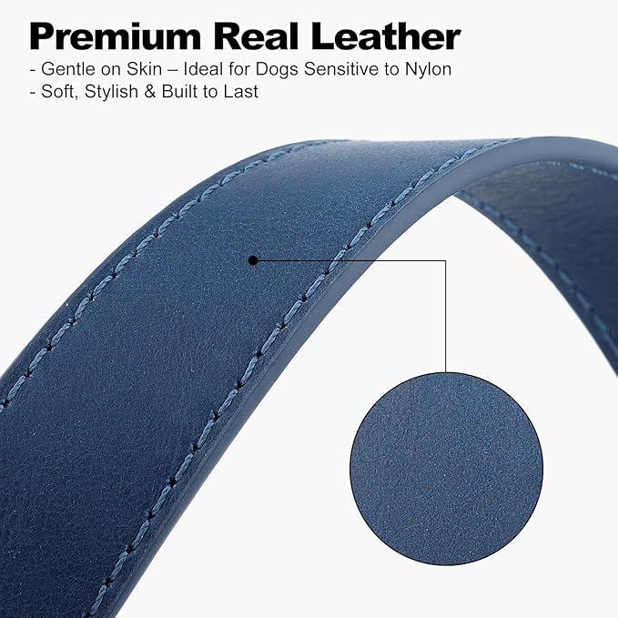 Plutus Pet Genuine Leather Dog Collar – Adjustable Pet Collar with Quick Release Metal Buckle, Soft Real Leather for Small Medium Large Dogs, Heavy Duty & Skin-Friendly (Royal Blue, L)