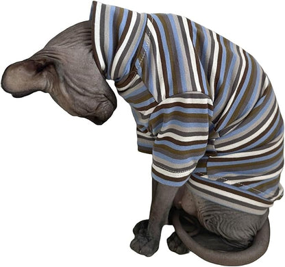 Vintage Stripes Sphynx Hairless Cats Shirt Cotton Cat Turtleneck Pet Clothes Kitten T-Shirts with Sleeves for Sphynx Cats (Storm, XX-Large)