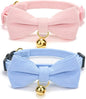 2 Pack Soft Corduroy Cat Collars with Bow Tie & Bell Adjustable Breakaway Bowtie Kitten Collar for Girl Boy Kittens(Blue & Pink)