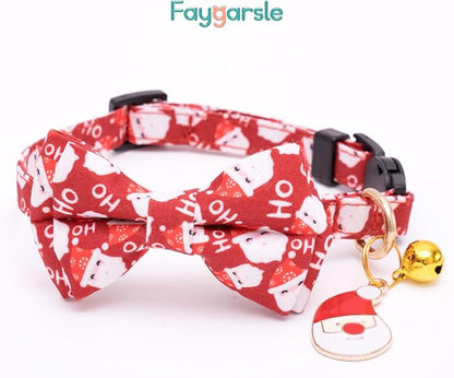 Faygarsle 2 Pack Christmas Cat Collars - Cute Holiday Collars with Bow Tie, Breakaway, Red & Green, Winter, for Boy & Girl Cats