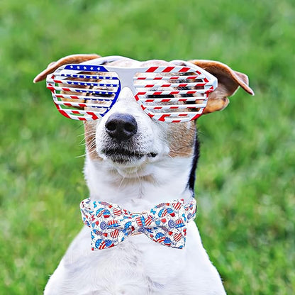 Lionheart glory American Flag Dog Collar, 4 of July Dog Bow Collar Heavy Duty Adjustable Patriotic Dog Collar with Bowtie for Medium Dogs Pet Gift