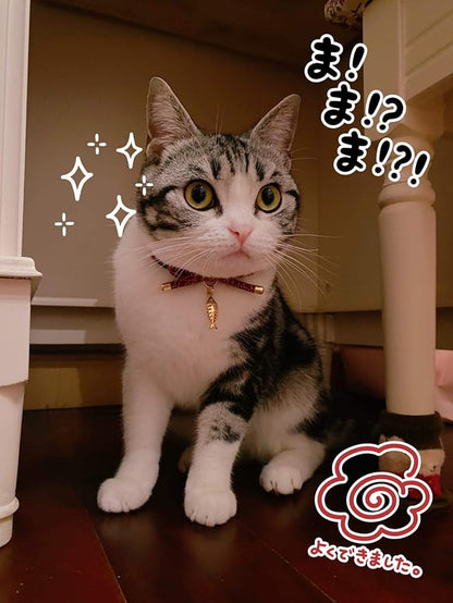 PetSoKoo Cute Bowtie Cat Collar with Bell. Japanese Stylish Bowknot & Fish Charm. Safety Breakaway, Soft, Lightweight, for Girl Boy Male Female Cats Kitten,Red