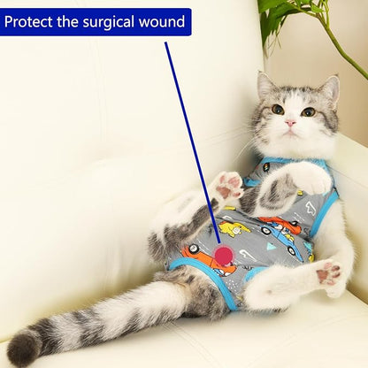 Cat Recovery Suit Cat Onesie for Cats After Surgery Female Male Spay Kitten Neuter Surgical Bodysuit Post Surgery Cone of Shame Alternative Anti Licking (Gray, Small)