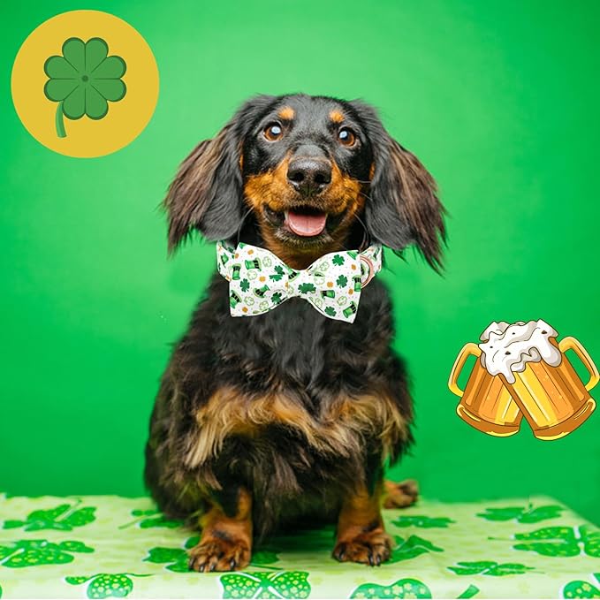 Lionheart glory Dog Bow Collar St. Patrick's Day Dog Collar for Medium Dogs, Adjustable Green Collars Lucky Clover Shamrock Dog Collar with Bowtie Pet Collar Bows
