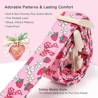 Strawberry Bow Dog Collar for Puppy Small Dogs - Cute Pink Spring/Summer Girl Dog Collars, Lightweight Adjustable Female Girly Dogs Collars with Quick Release Buckle XS