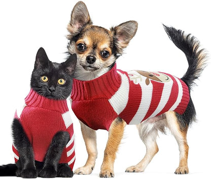 Dog Christmas Sweater Cute Striped Reindeer Xmas Pet Clothes Holiday Puppy Cat Costume New Year Gifts for Small Medium Large Dogs Jumpers (M, Red White Stripe Reindeer)