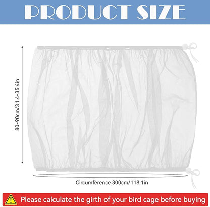 Large Bird Cage Seed Catcher, 31 x 118 inches Adjustable Large Bird Cage Cover Elastic Band Mesh Cages Cover Skirt Nylon Mesh for Parakeet Parrot Cages