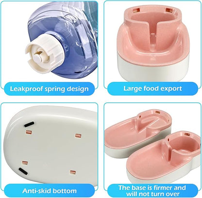Automatic Dog Cat Feeder and Water Dispenser Gravity Food Feeder and Waterer Set with Pet Food Bowl for Small Medium Dog Puppy Kitten, Large Capacity 1 Gallon x 2(Pink)