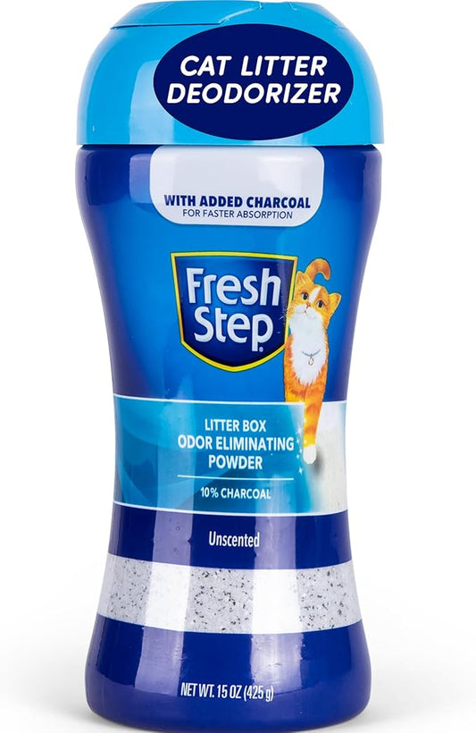 Fresh Step Litter Box Charcoal Odor Eliminator Powder, Cat Litter Deodorizer Additive to Help Absorb and Control Strong Litter Box Odors for Cleaner Smelling Homes, 15 Oz