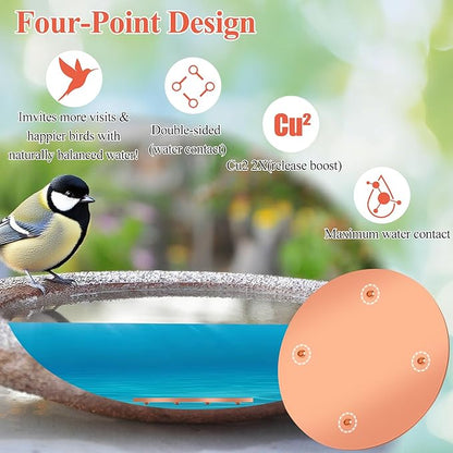 2pcs Bird Bath Copper Disk, Premium 99.99% Pure Copper, Less Cleaning Frequency, 0.6mm Pure Copper Cleaning Disk, Bird Bath Accessories, Physical Safe Water Purify Outdoor Bird Bowls