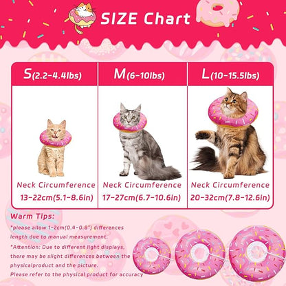 Cat Cone Soft Collar, Adjustable Cat Recovery Collars Kitten Cones to Stop Licking, Cute Donut Neck Collar After Surgery, Elizabethan Kittens Protective Cones After Spay (Donut Pink, Medium)