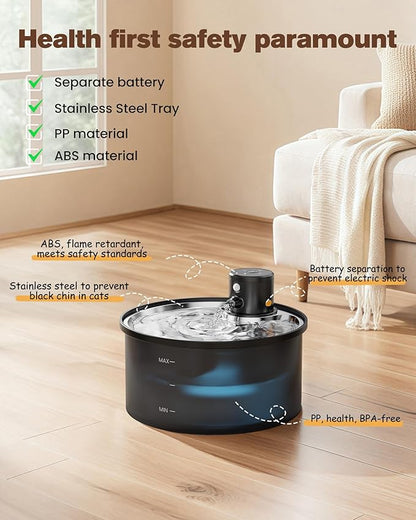 Wireless Cat Water Fountain Cordless: Battery Operated Cat Fountain - 108oz/3.2L Automatic Pet Water Dispenser Rechargeable Drinking Fountains for Cats Indoor with Motion Sensor Multiple Cats and Dogs