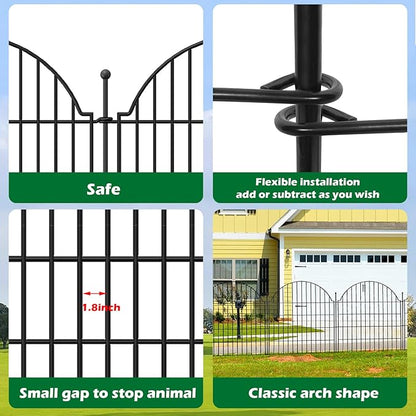 10 Panels No Dig Decorative Garden Fence, 32in (H) x 23.6ft (L) Outdoor Animal Barrier Fencing with Ground Stakes, Temporary Rustproof Metal Wire Panel Border for Rabbit,Dog
