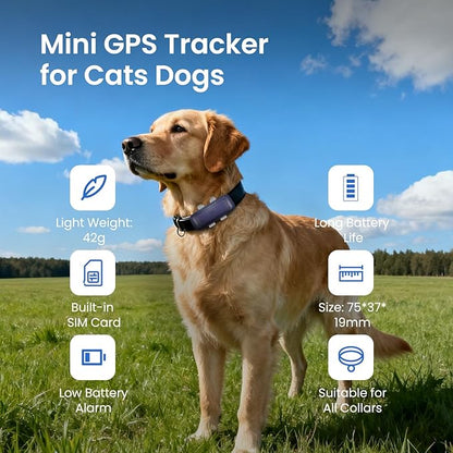 SEEWORLD Cat Tracker 4G Mini GPS Pet Tracker Device for Dogs Cats Real-Time Location, Virtual Fence, 180 Days Location History for 6.5lbs+ Pets, Subscription Required