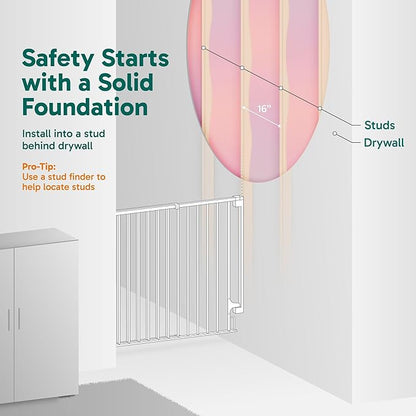 Cumbor 29.2–43" Baby Gate for Stairs, Wall-Mounted (Drill Required), Expandable No Bottom Bar Dog Gate, Auto Close Extra Wide Walk Thru, Pet & Toddler Proof Gate, Top & Bottom of Stairways(Black)