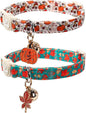 Fall Cat Collar-2Pack Autumn Kitten Collars-Halloween Breakaway Pumpkin Kitty Collars-Cute Pumpkin and Maple Leaf Pendants,Maple Leaf Cat Collar with Bell, for Girl & Boy Cats