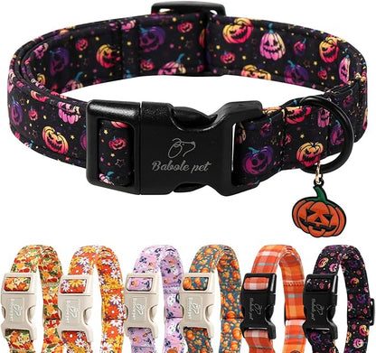Halloween Dog Collar Spooky Fun Pumpkin Puppy Collar - Light Comfortable Adjustable Pet Collars for Small Medium Large Girl Boy Dogs M