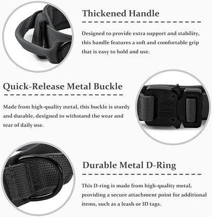 Tactical Dog Collar, Adjustable Military Training Nylon Dog Collar with Control Handle and Heavy Quick-Release Metal Buckle for Small Medium Large Dogs, Grey M