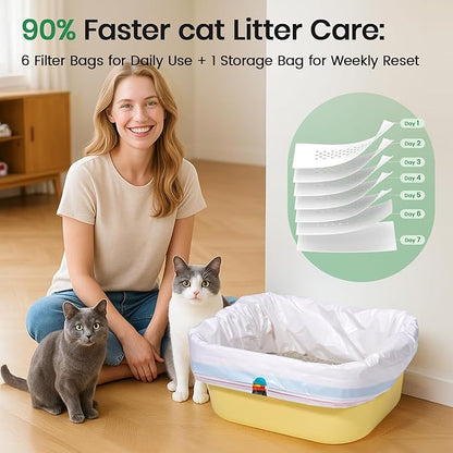 Sifting litter bags with 7-Day Litter System, Heavy Duty Thickened litter liners, 37x18 Inch (7 Pack) For Most Litter Boxes and Cat Supplies