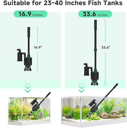 AQQA Fish Tank Cleaner, 34W 600GPH DC Gravel Vacuum for Aquarium, 6 in 1 Aquarium Vacuum Gravel Cleaner Adjustable Water Flow Cleaning Tools for Change Water Wash Sand Water Filter Water Circulation