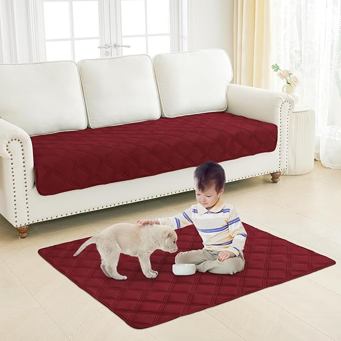 Smiry Waterproof Dog Bed Cover Blanket 30x53, Soft Reversible Pet Blanket, Washable Leakproof Cats Dogs Couch Cover for Sofa, Couch, Furniture, Wine Red/Wine Red