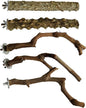Allazone 5 PCS Natural Wooden Parrot Stand Bird Perch Stand Grape Stick Hanging Multi Branch Perch for Parrots, Bird Cage Accessories